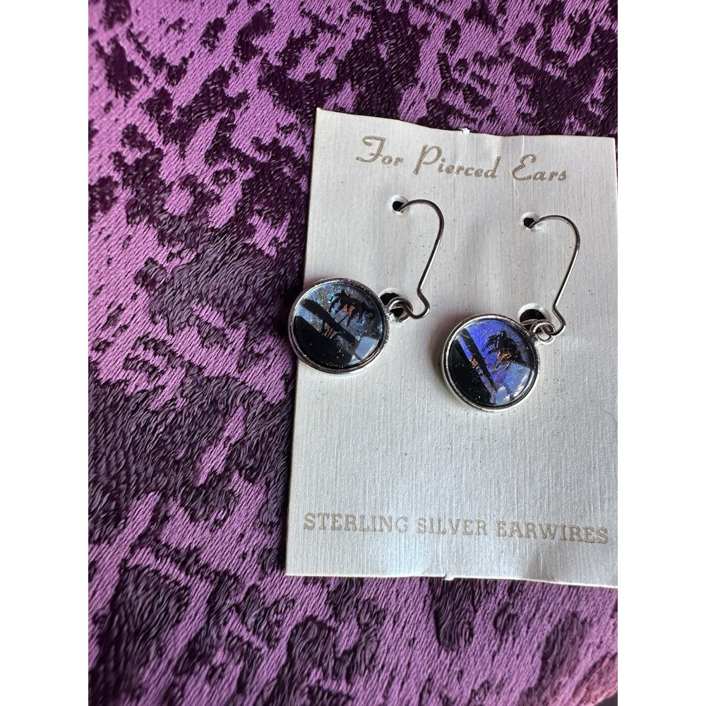 Vintage Morpho Butterfly Wing Sterling Silver Ear Hooks, New Old Stock Earrings - Picture 2 of 7